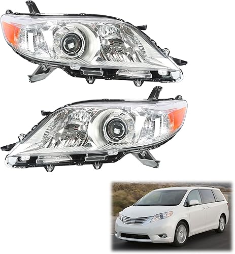 Paquete de 2 faros delanteros de repuesto para Sienna 2011-2013 con lente transparente halógena para el lado del pasajero y del conductor