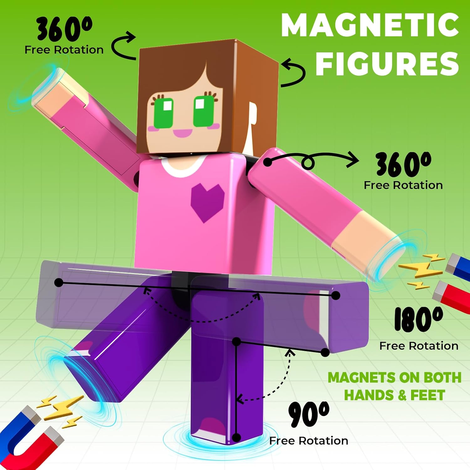 494 Pcs Magnetic Blocks with 20 Pcs Action Figures - Magnetic Building Blocks for Kids Ages 4-6-8