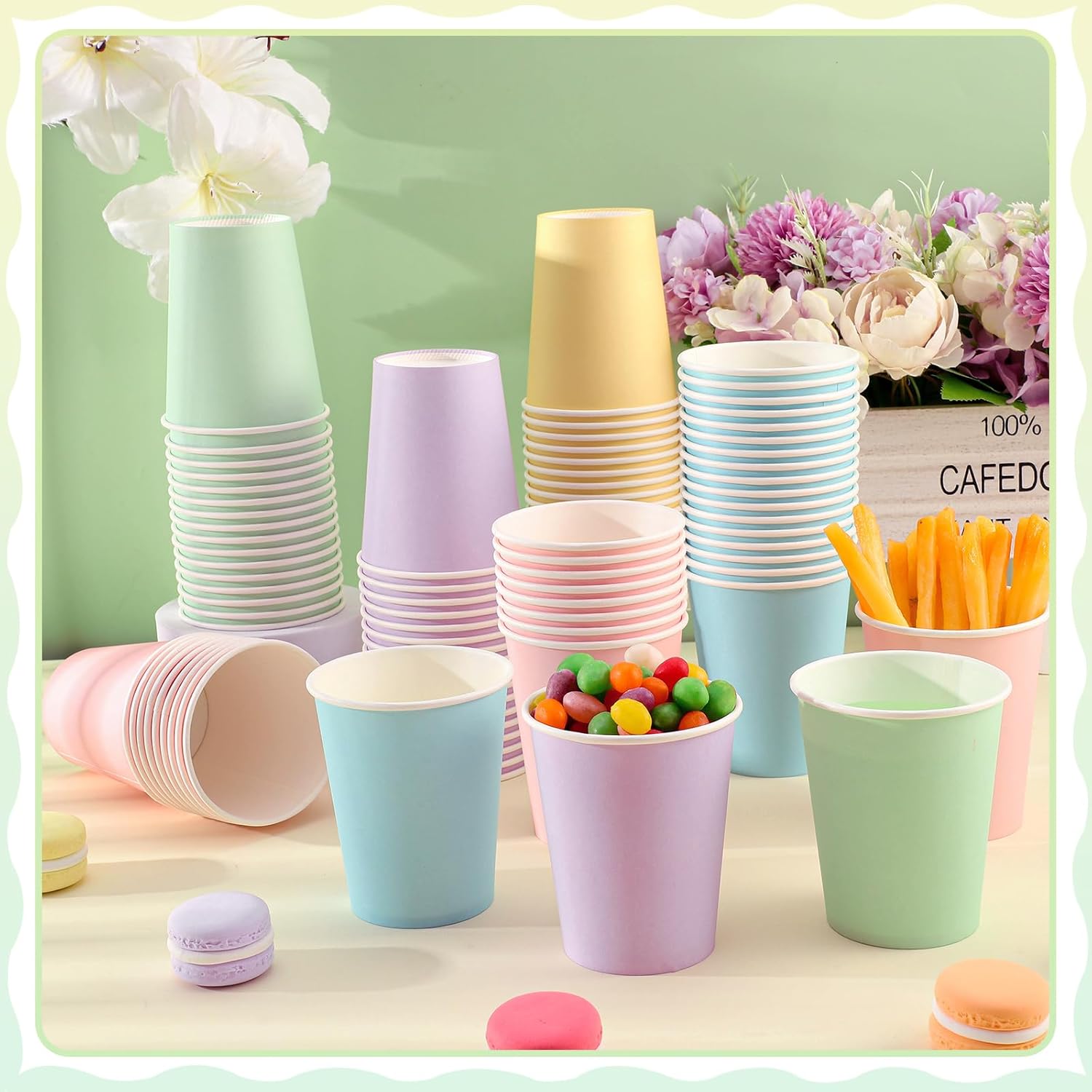 100 Pack Pastel Rainbow Paper Cups, 9oz Pastel Party Cups Colored Paper Cup Bulk, Disposable Easter Drinking Cup for Birthday Holiday Easter Party Supplies, 5 Colors - Image 3