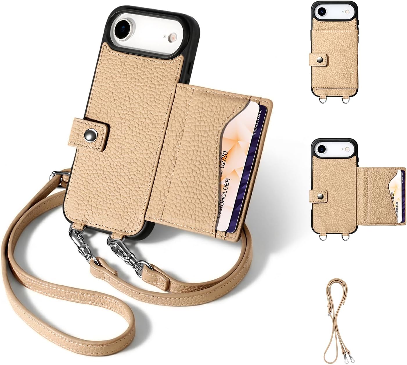 LUCKYCOIN Crossbody Wallet Phone Case for iPhone Air, Compatible with MagSafe, 100% Genuine Leather Magnetic Phone Case with RFID-Blocking Card Holder, Phone Purse with Adjustable Strap - Black