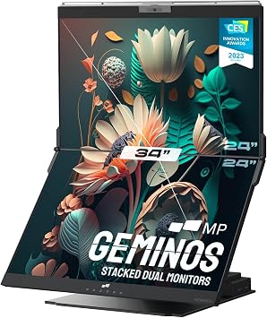 Mobile Pixels Geminos Dual 24" Stacked Computer Monitors with 100W USB-C Charging, 1080P Webcam&Speakers, All-Inclusive Vertical Desktop Monitor, HDMI/USB-A/USB-C,2 Monitors