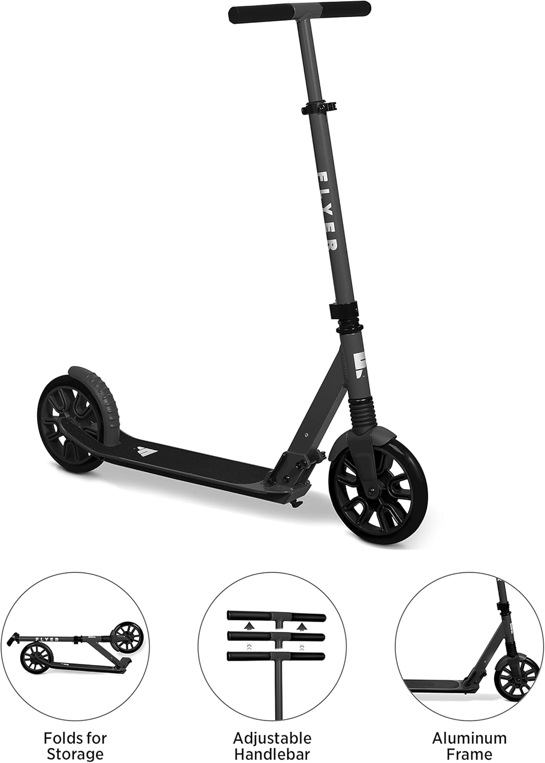 Flyer Kickstart Max, Radio Flyer Kick Scooter, Adjustable Handlebars & Foldable, Black Scooter 8+ Years, and up to 220 lbs