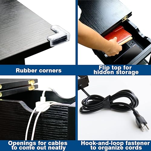 Miniatura 15 de SAUCE ZHAN Mesa auxiliar de sofá con puertos USB y tomas, mesa auxiliar estrecha con estante de almacenamiento para espacios pequeños, mesita de