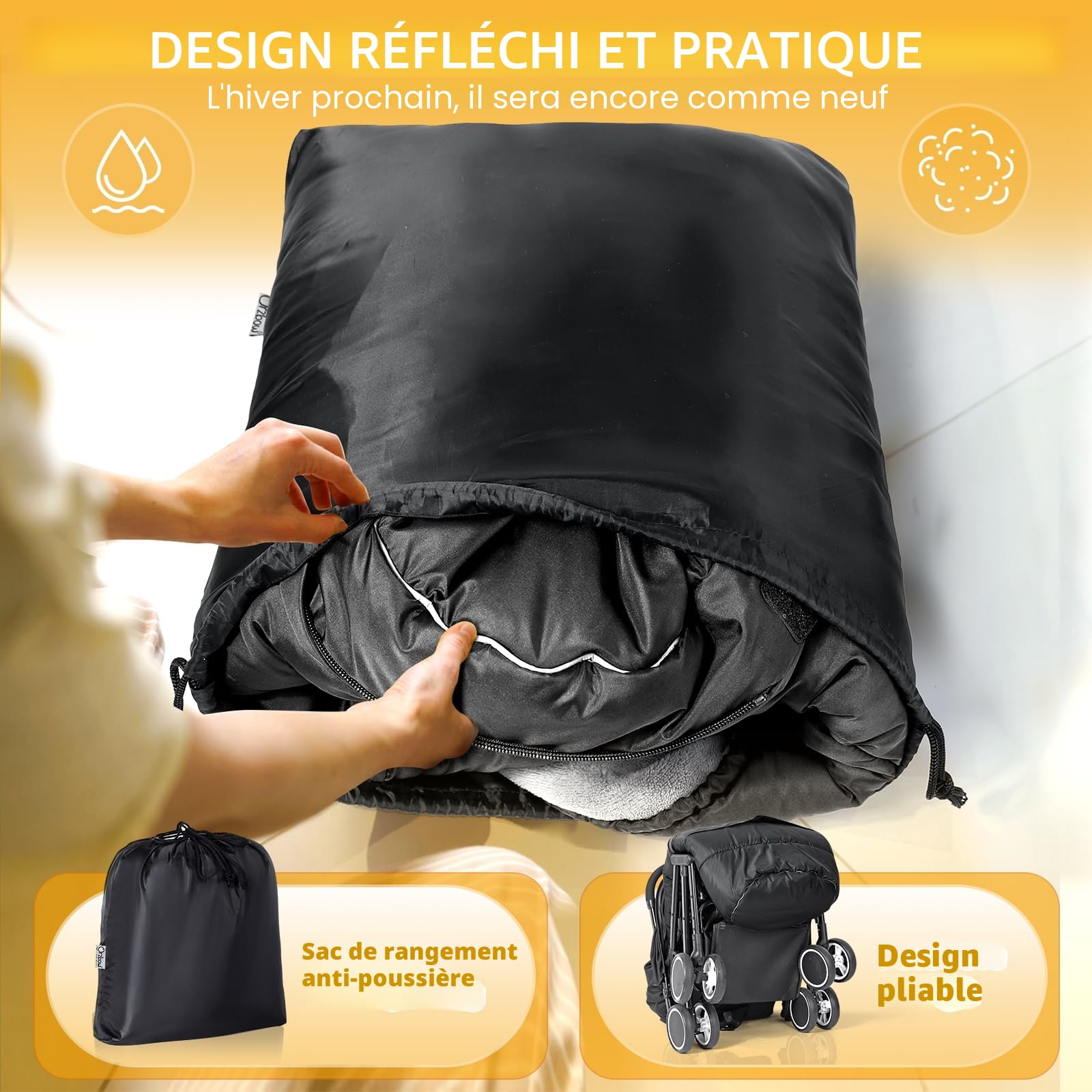 Orzbow Chanceliere Bebe Poussette, Chanceliere Universelle pour Poussette Imperméable, Polaire Sherpa, Fermeture Éclair et Amovible, Gris Foncé