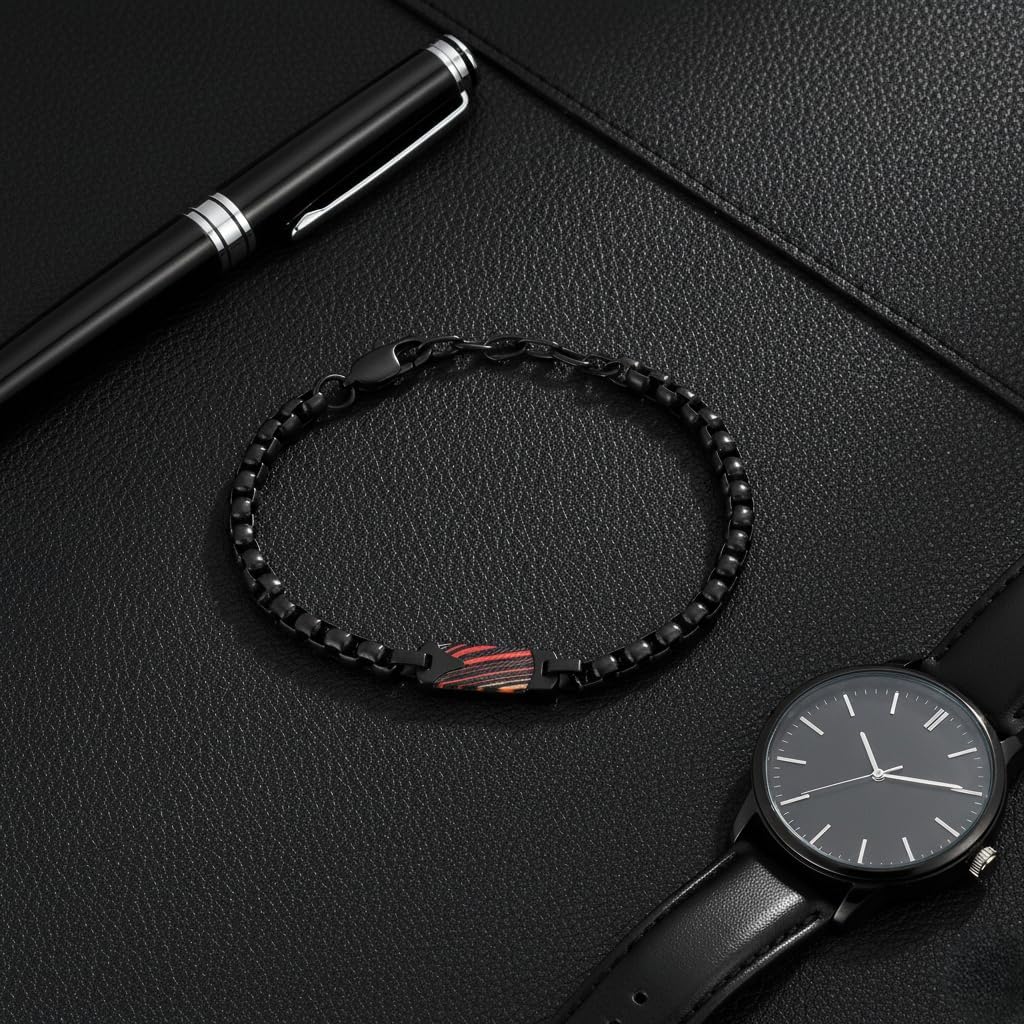 Men’s Matte Black Stainless Steel Bracelet, IP Plated, 316L Premium Steel, 8” & 8.75”, Bold Chain Link Style