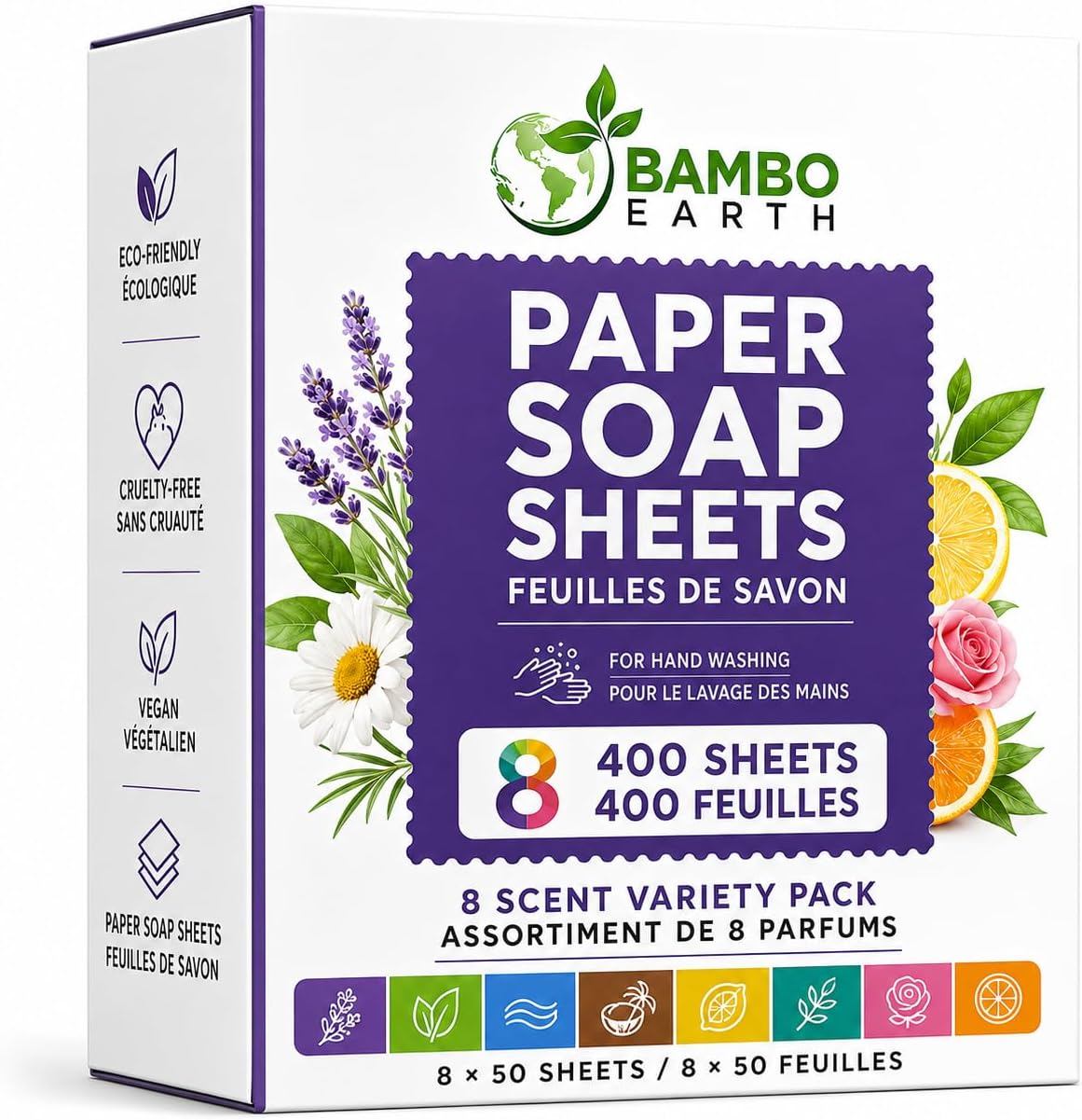 400 Sheets Antibacterial Paper Soap Strips For Hand Washing - 8 Pack Portable Disinfecting Pocket Travel Soap Thins Dissolvable & Disposable Camping Mini Size Dry SoapSheets For Hands (Variety 8x50)