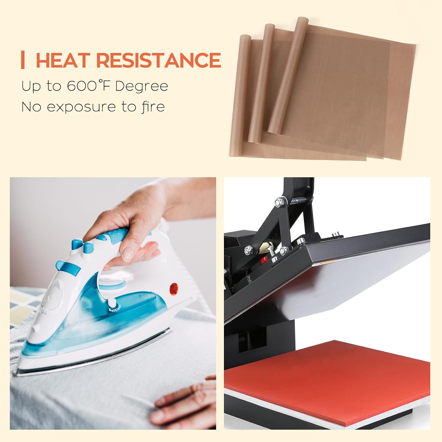 HTVRONT PTFE Sheets for Heat Press - 6 Pack Non Stick PTFE Polytetrafluoroethylene Sheet Reusable 12 x 16" PTFE Coating Paper Heat Resistant PTFE Mat(Brown) image 5