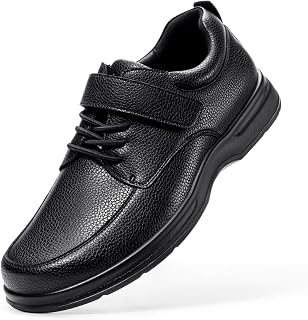 FitVille Diabetic Dress Shoes for Men, Extra Wide Leather Casual Business Hook & Loop Orthopedic Shoes for Pain Relief, Edema & Swollen Feet