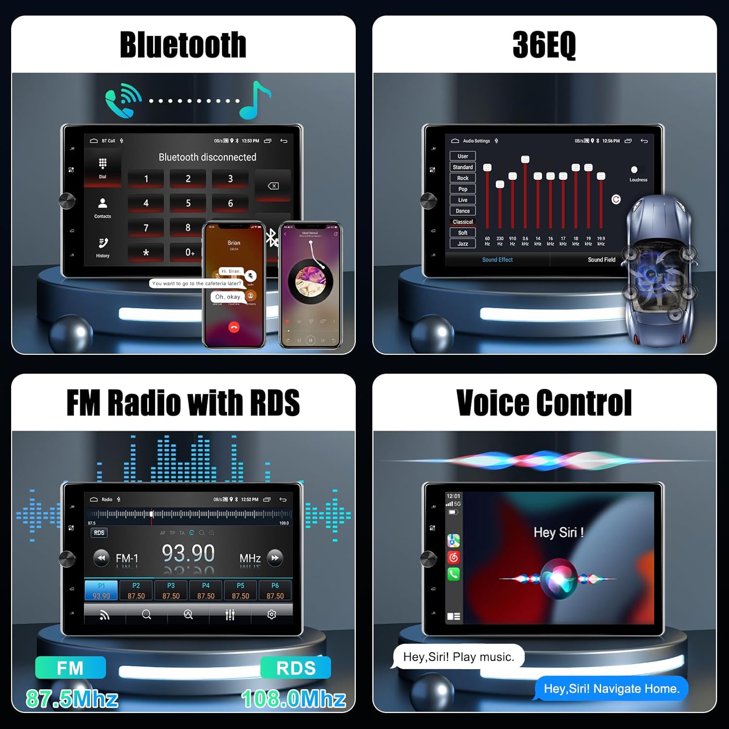 [2G+64G] 10.4" Single Din Car Radio with Wireless Carplay Android Auto, Android Rotatable Touch Screen Radio with GPS, WiFi, Mirror Link, Bluetooth, FM/RDS, Camera, SWC