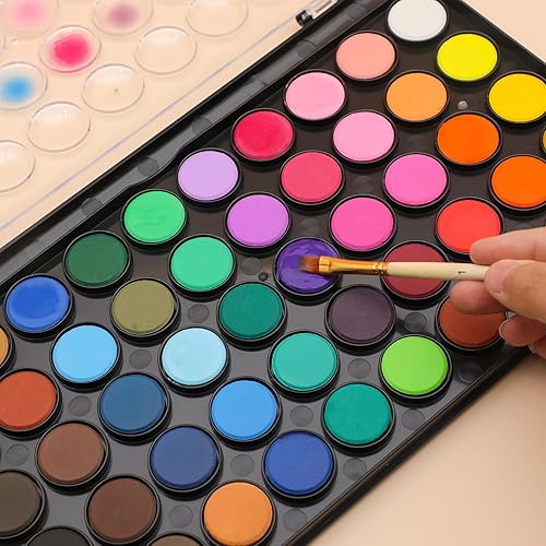Miniatura 2 de Artecho Juego de pastel de acuarela de 48 colores con 3 pinceles, lavable, diseño de viaje, perfecto para hacer tarjetas, ilustraciones, pintura,