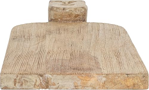 Miniatura 6 de Creative Co-Op Cortadora compacta de madera de mango tallada a mano, diseño de mango y acabado peinado, queso natural y tabla de cortar