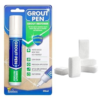 Grout Pen Tile Paint Marker Ivory with 5 Pack Replacement Tips Wide, 15mm - Waterproof Grout Colorant and Sealer Pen to Renew, Repair, and Refresh Tile Grout - Cleaner Coating Stain Pens