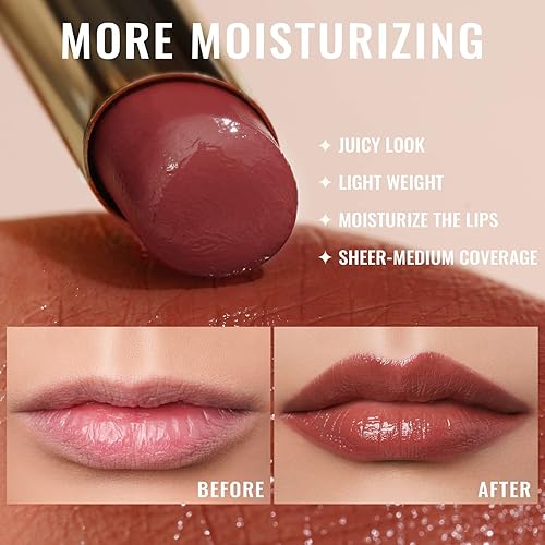 Miniatura 4 de Oulac Lápiz labial rojo hidratante para mujer, bálsamo labial teñido 2 en 1 para invierno, color labial hidratado jugoso y brillante para labios