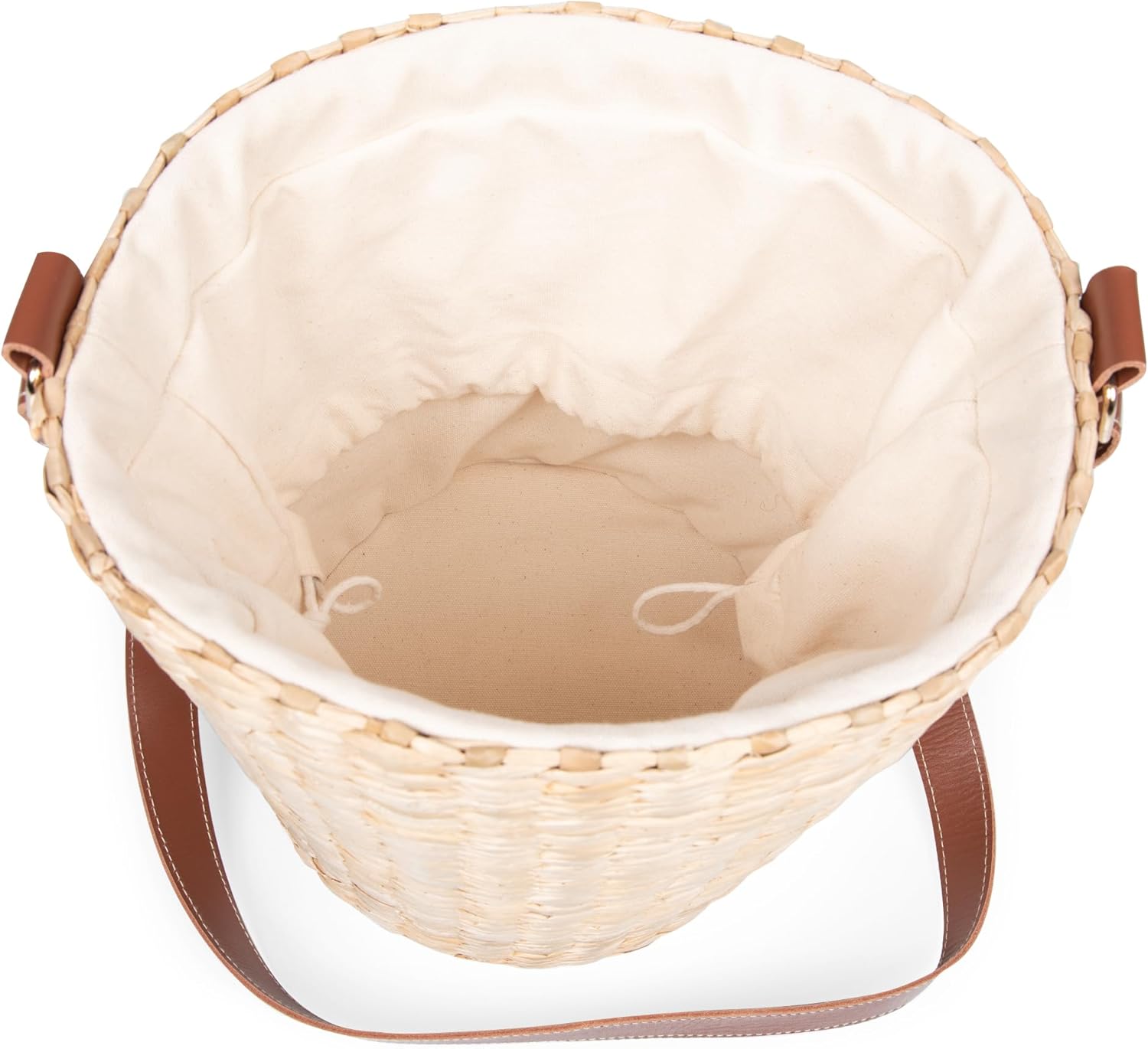 PICNIC TIME Palermo Rush Insulated Bucket Tote with Leather Straps, Insulated Beach Bag, Picnic Tote Bag, (Beige Canvas)