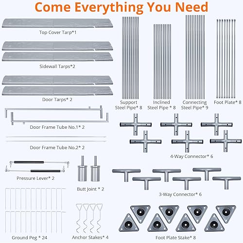 Miniatura 7 de SXYCMY Carport - Toldo resistente de 13 x 20 pies con ventanas ventiladas, paredes laterales extraíbles y puertas enrollables, tienda de campaña