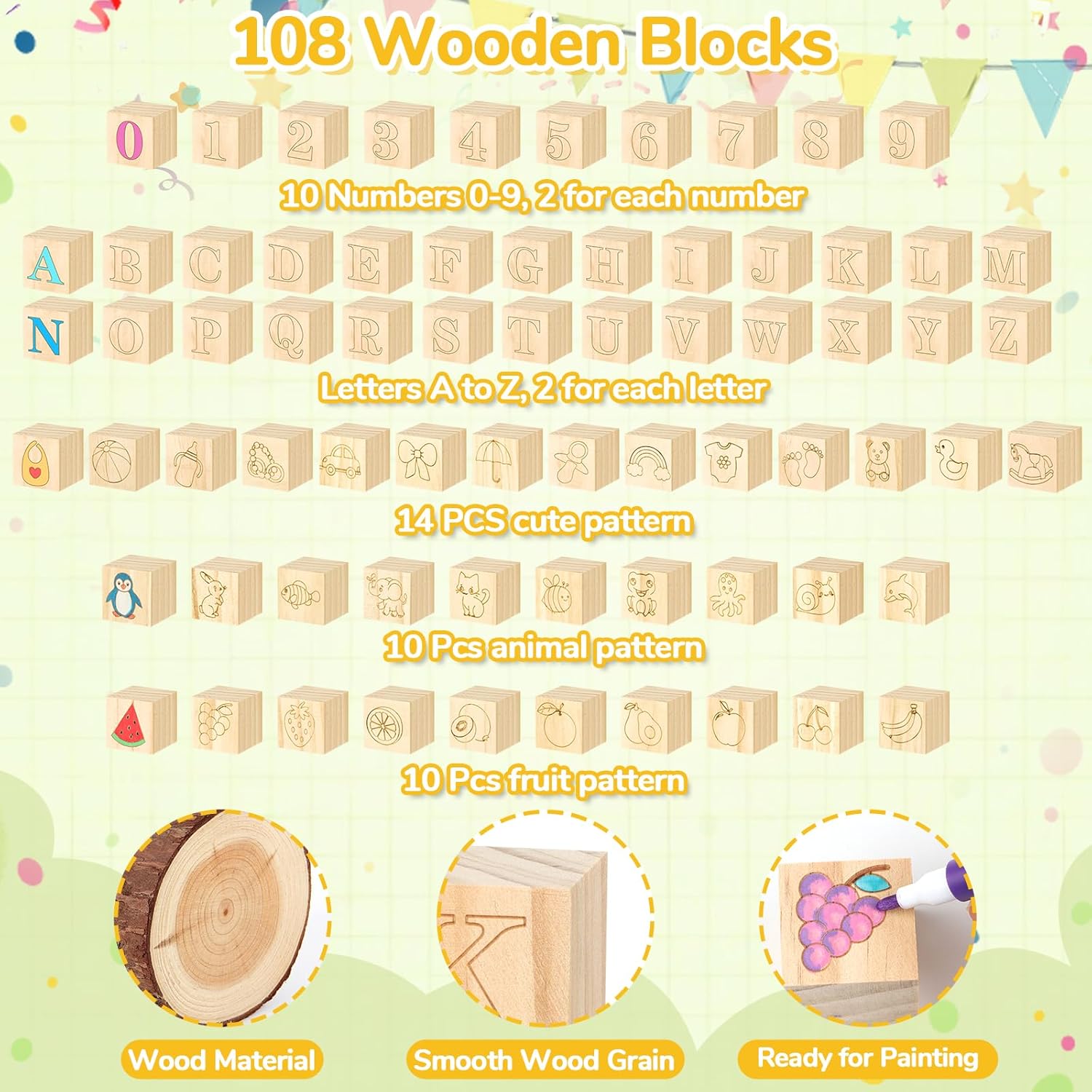 Baby Shower Games Blocks Set, 134 Pcs Wooden Blocks Kit for Baby Shower Party Gender Reveal Party Decorations(Green)