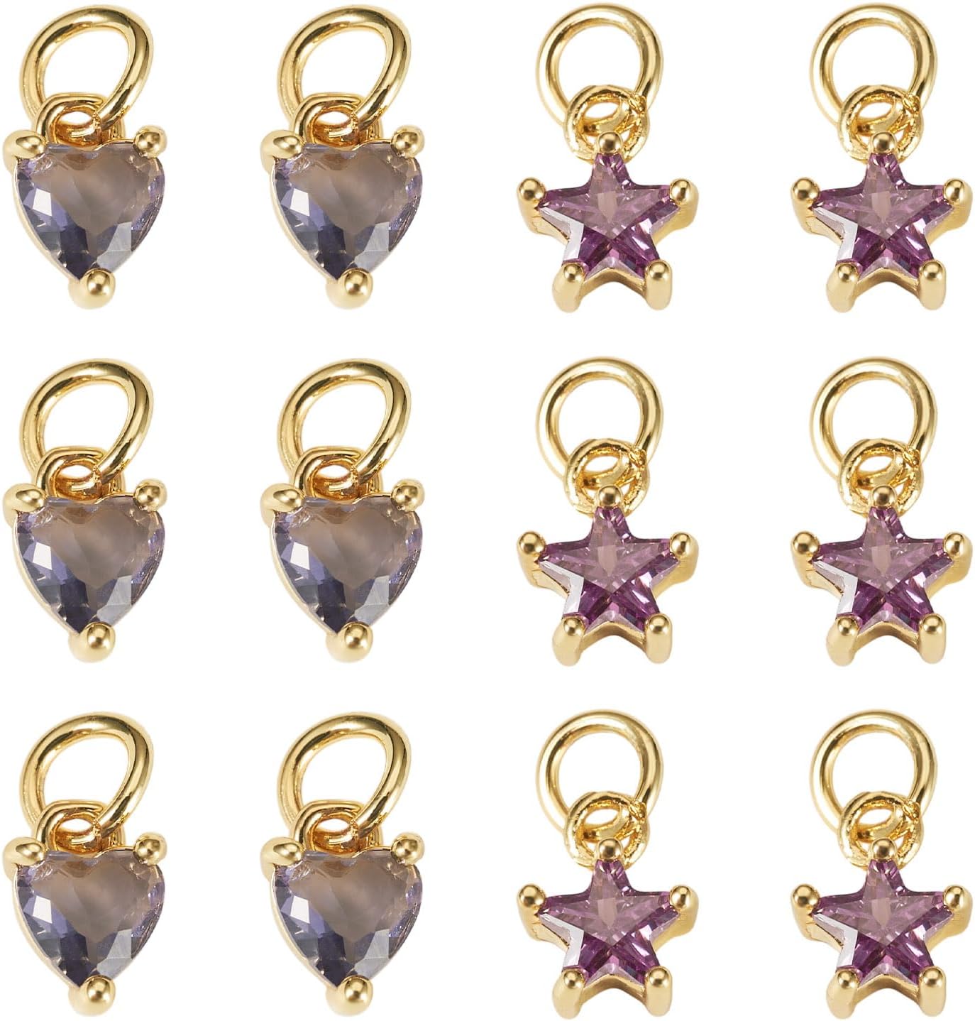 Cheriswelry Hear Star Cubic Zirconia Charms Star CZ Stone Necklace Pendants 18K Gold Plated Dangle Earring Keychain Bracelet Charms for DIY Craft Jewelry Making