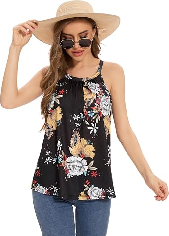 Rosyline Women Camisole with Built in Bra Summer Halter Tank Top Casual Loose Fit Shirts
