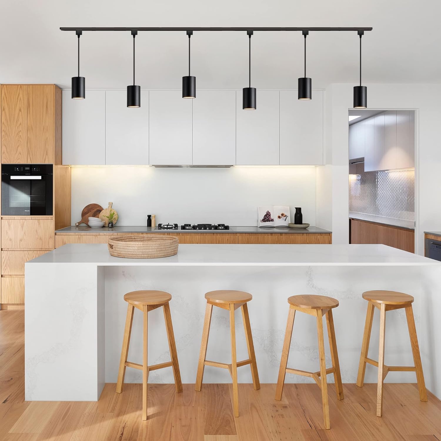 Remote Control J-Type Track Light 7W LED Spotlight Linear Look Black Pendant Lights with Focused Adjustable Height Linear Stepless Dimming for Dining 3 Lights Customizable GDTB2601-20cm