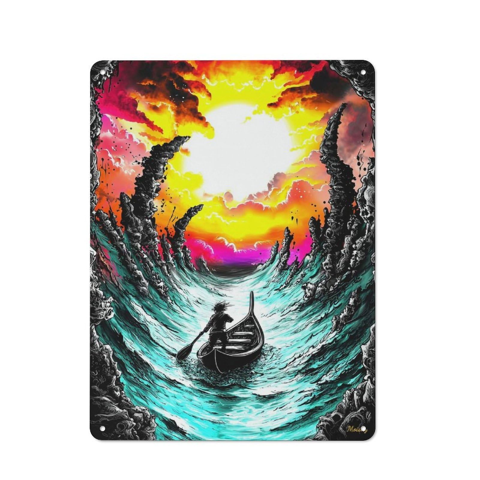 Lone Voyager – Surreal Stormy Sea Fantasy Art Retro-style Metal Plaque 40x30cm for Café Or Home Bar, Suited to Café-style Decor Fans