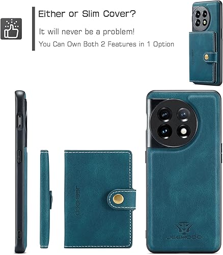 Miniatura 2 de Hongxinyu Funda para OnePlus 11 5G, funda magnética desmontable básica, cartera, tarjeta, ranura para efectivo, función atril compatible con OnePlus