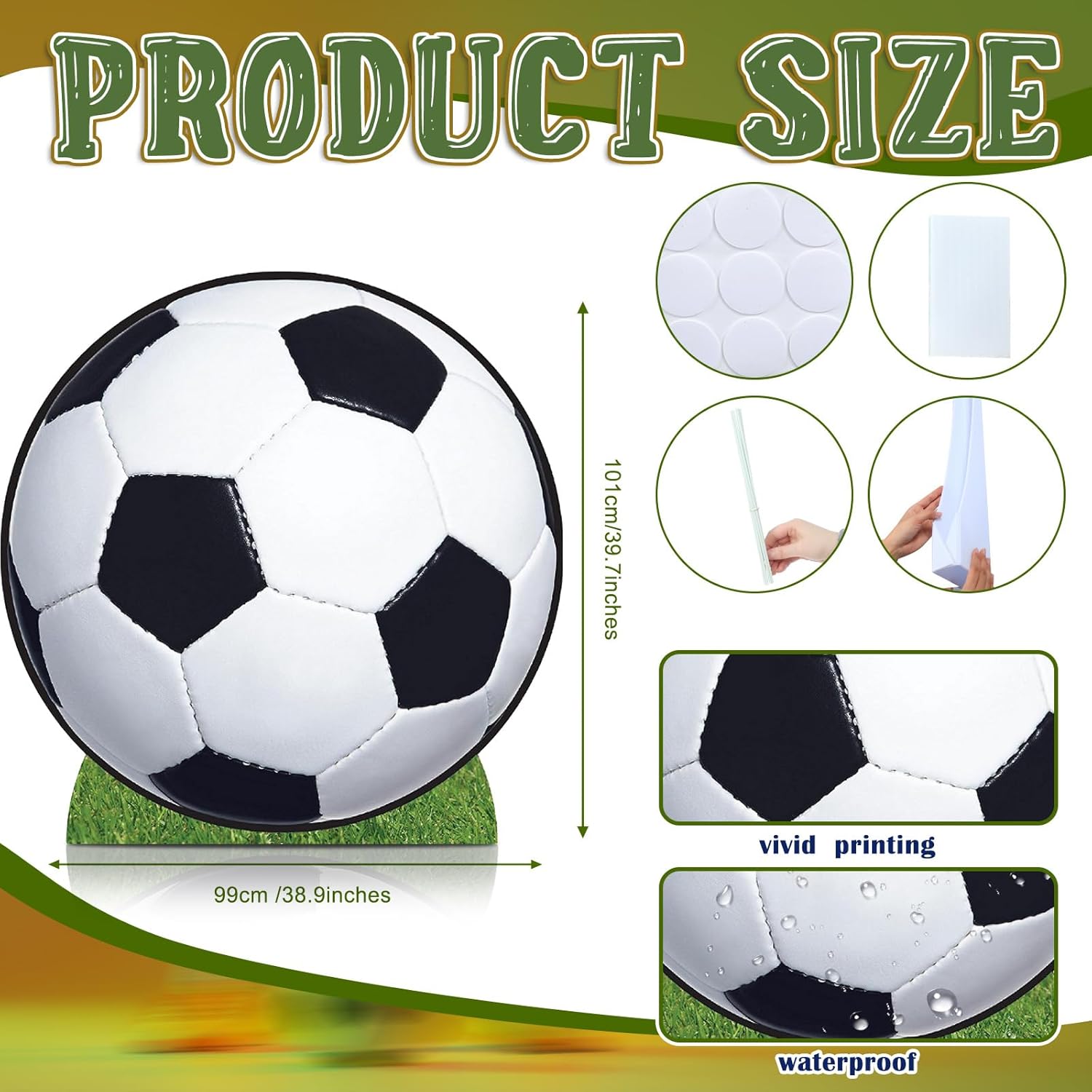 Chunful 3.3 ft Soccer Ball Cardboard Cutout Stand up Life Size Sports Theme Party Decoration Balls Party Photo Props Backdrops for Game Day Baby Shower Birthday Parties Supplies