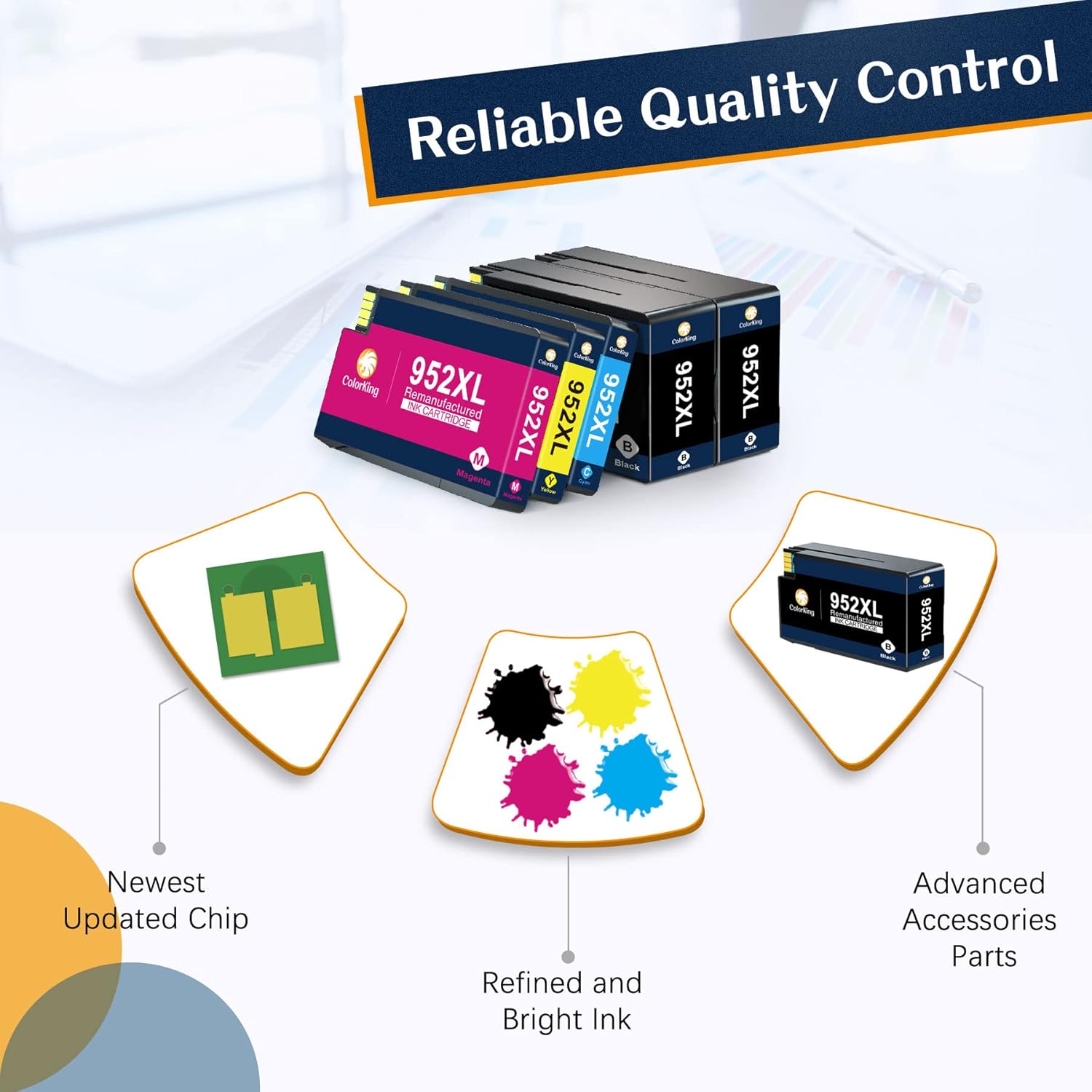 ColorKing Remanufactured Ink Cartridges Replacement for HP 952 952XL to use with HP OfficeJet Pro 8710 8720 7740 8210 8740 8715 7720 8216 8725 8730 8702 Printer Ink (2 Black, Cyan, Magenta, Yellow)