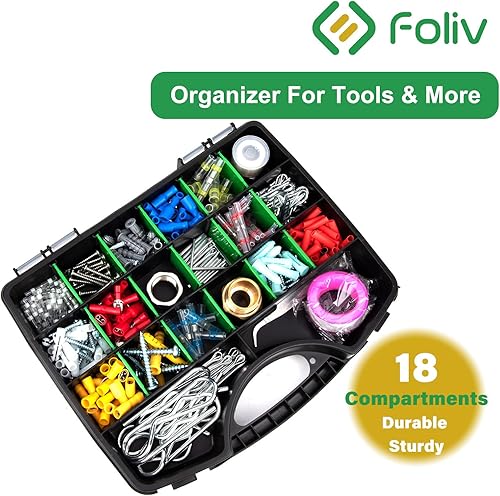 Miniatura 4 de FOLIV Organizador de herramientas verde, organizador de almacenamiento de hardware con divisores extraíbles, caja de almacenamiento de piezas para
