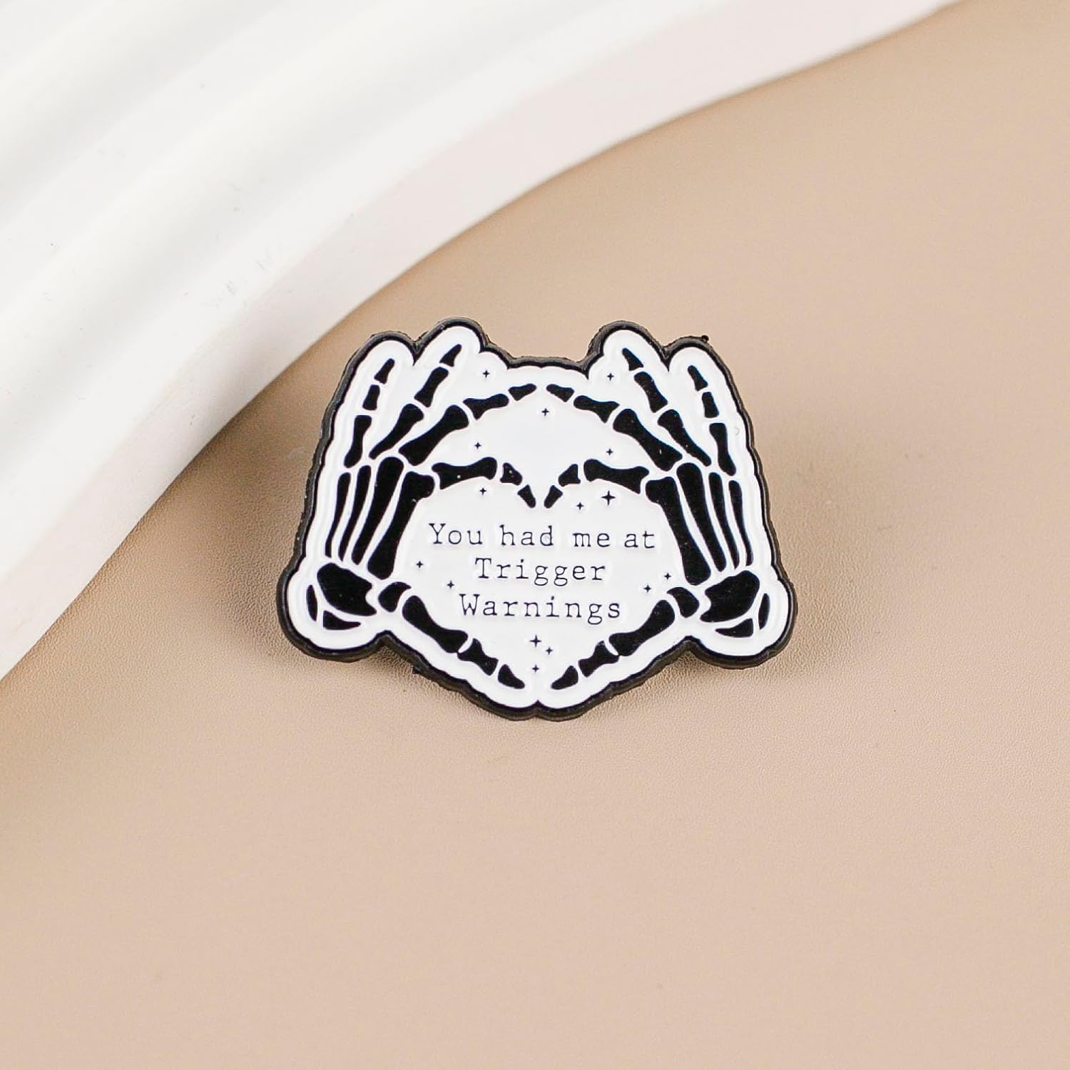 You Had Me At Trigger Warnings Skeleton Hand Enamel Pin, Funny Dark Humor Pin Brooch, Sarcastic Quote Badges Brooch, Mental Health Awareness Lapel Badges, Gothic Trauma Humor Gift, Spooky Aesthetic 2026 - view 2