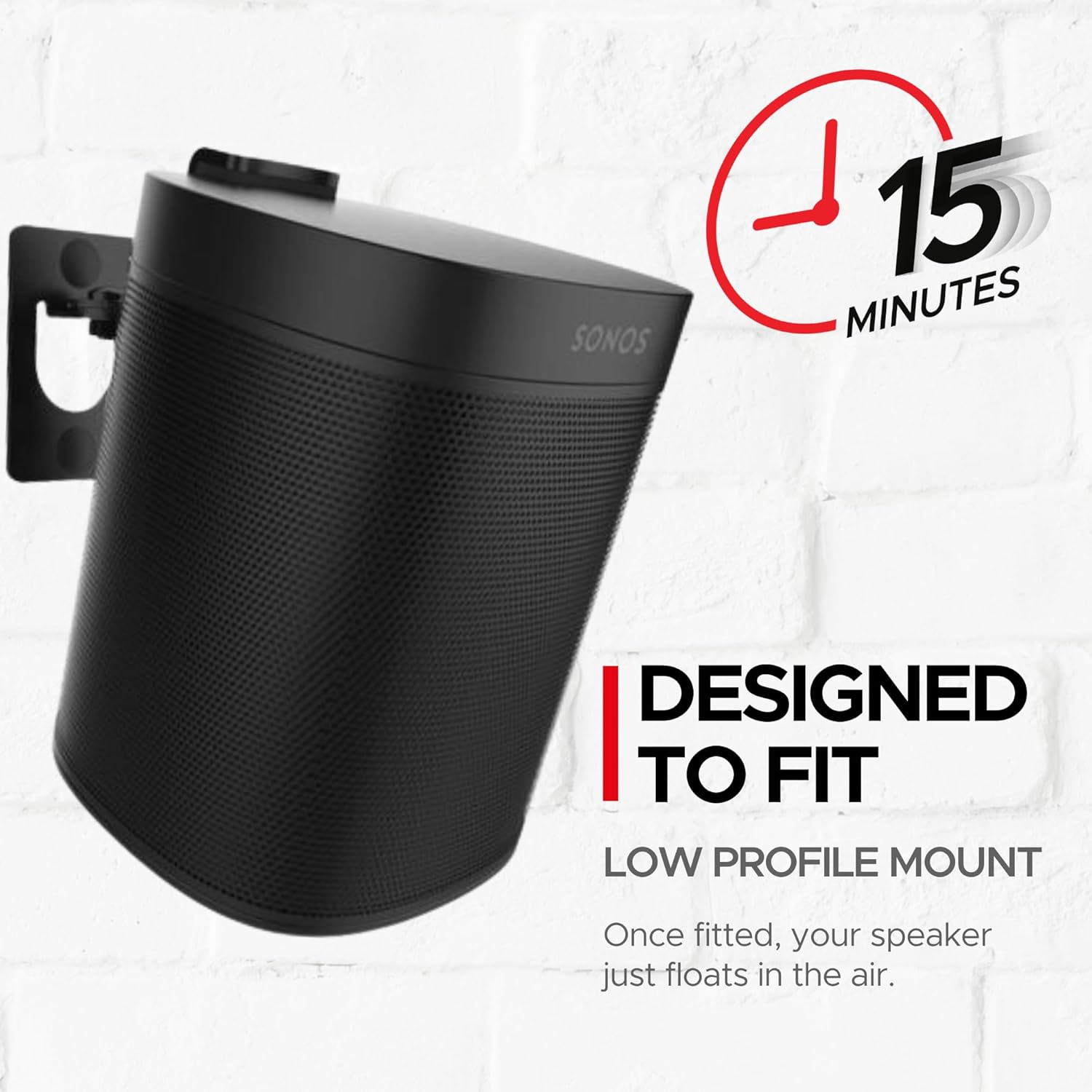 Sound Bass 2 x ONE, ONE Gen 2, ONE SL, Play:1 Wall Mount Bracket, Twin Pack, Black, Compatible with Sonos ONE, ONE Gen 2, ONE SL & Play 1