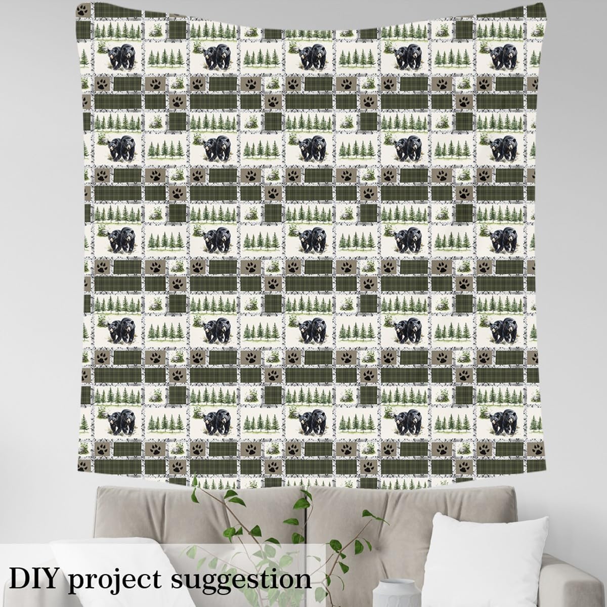 jejeloiu Bear Upholstery Fabric for Chairs 2 Yards Wild Animal for Home DIY Projects, Waterproof Indoor Outdoor Decor for Kids Rustic Cabin Nature Wildlife Farmhouse Bear Paw Fabric by The Yard