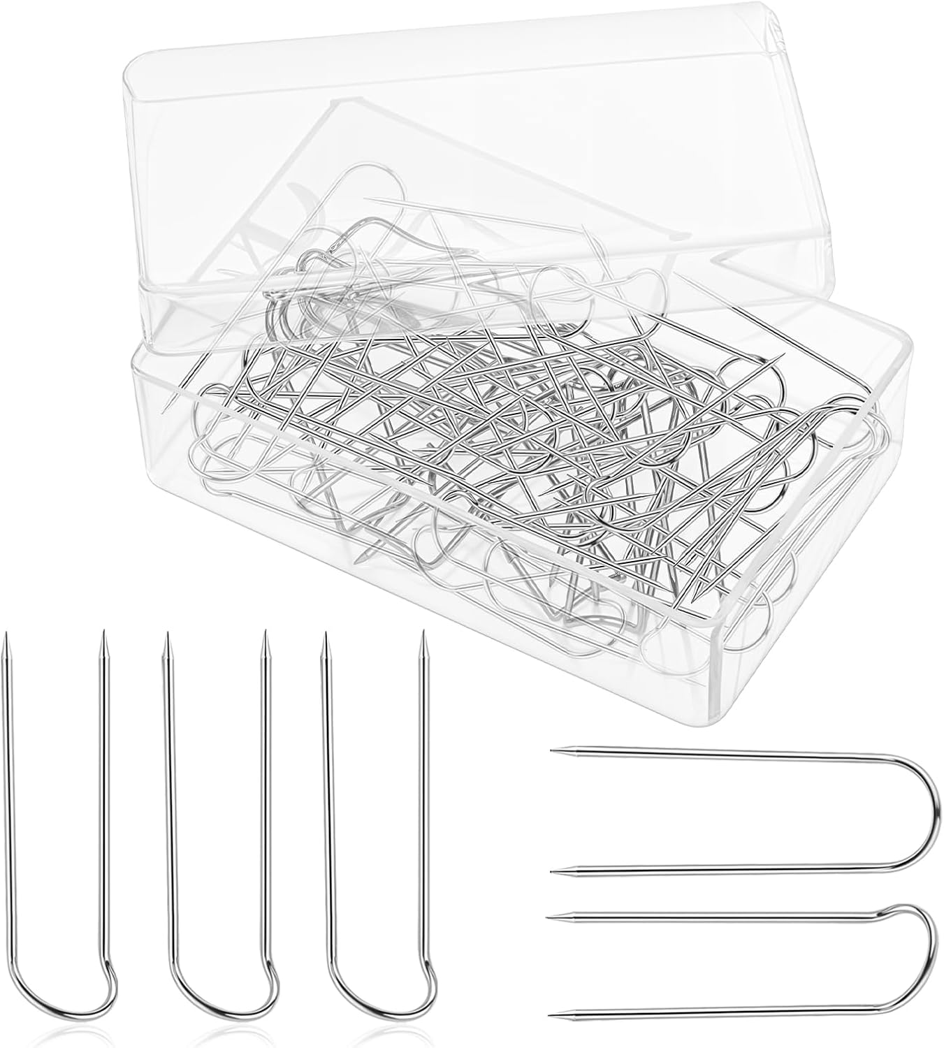 50 Pcs Stainless Steel Sewing Pins - Multipurpose U-Pins for Quilting, Jewelry Display & Double Blocking