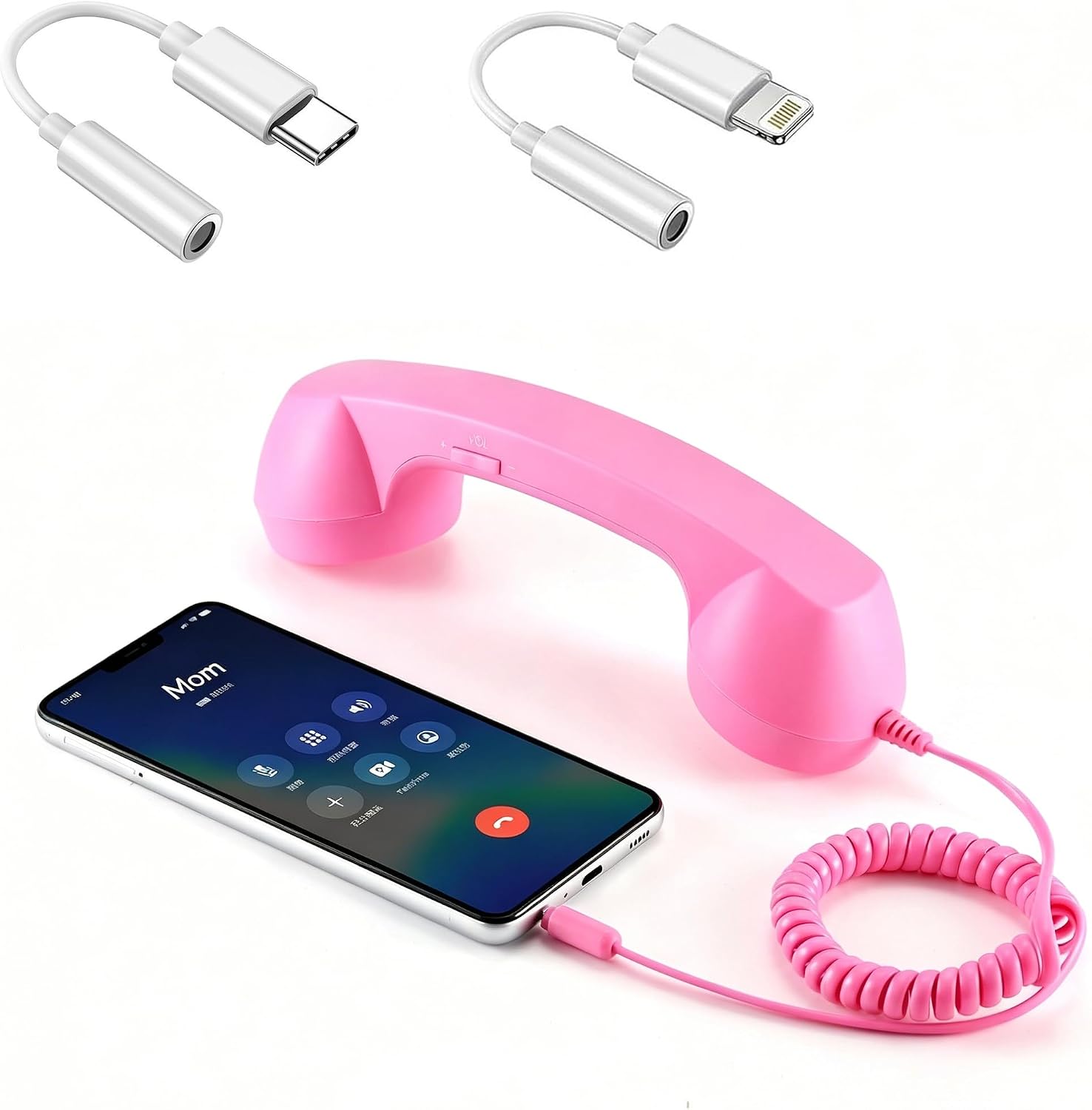 Retro Phone Handset for Cell Phone Wired Vintage Telephone Receiver with 3.5mm Jack, Includes USB-C + Lightning Adapters Old Fashioned Landline Handle for iPhone, for Android, and Laptop