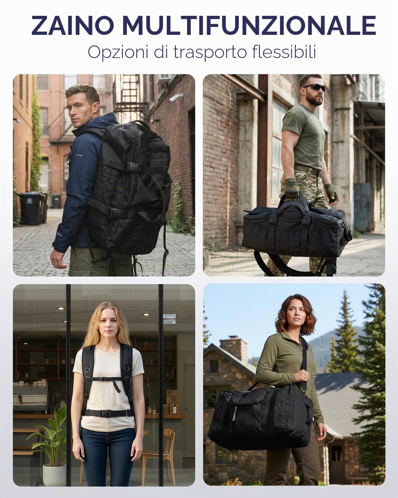 Arxus Zaino Tattico 60L, Borsone da Viaggio e Sport per Uomo Donna, 3 in 1 Zaini Bagaglio a Mano Borsa a Tracolla, Grande All'aperto Backpack per Trekking Escursionismo Campeggio