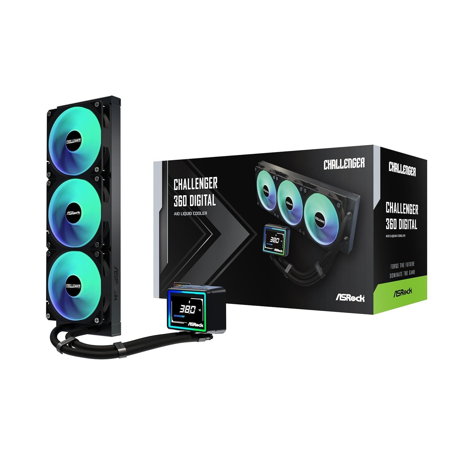 ASRock Challenger 360 Digital All-in-One Liquid CPU Cooler, 3-Inch Smart Display, 360mm Radiator, 3-Phase Pump, ARGB, 6-Year Warranty