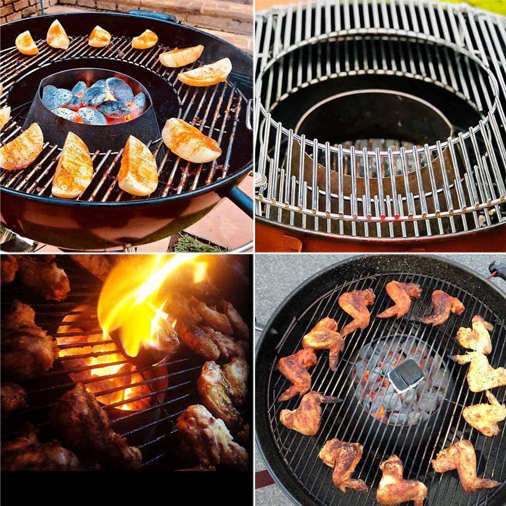 Soporte para briquetas de carbón de acero inoxidable, cono de parrilla de carbón para barbacoa Whirlpool Vortex para hervidor Weber de 22 pulgadas/26 pulgadas, ahumador WSM, parrillas de 7
