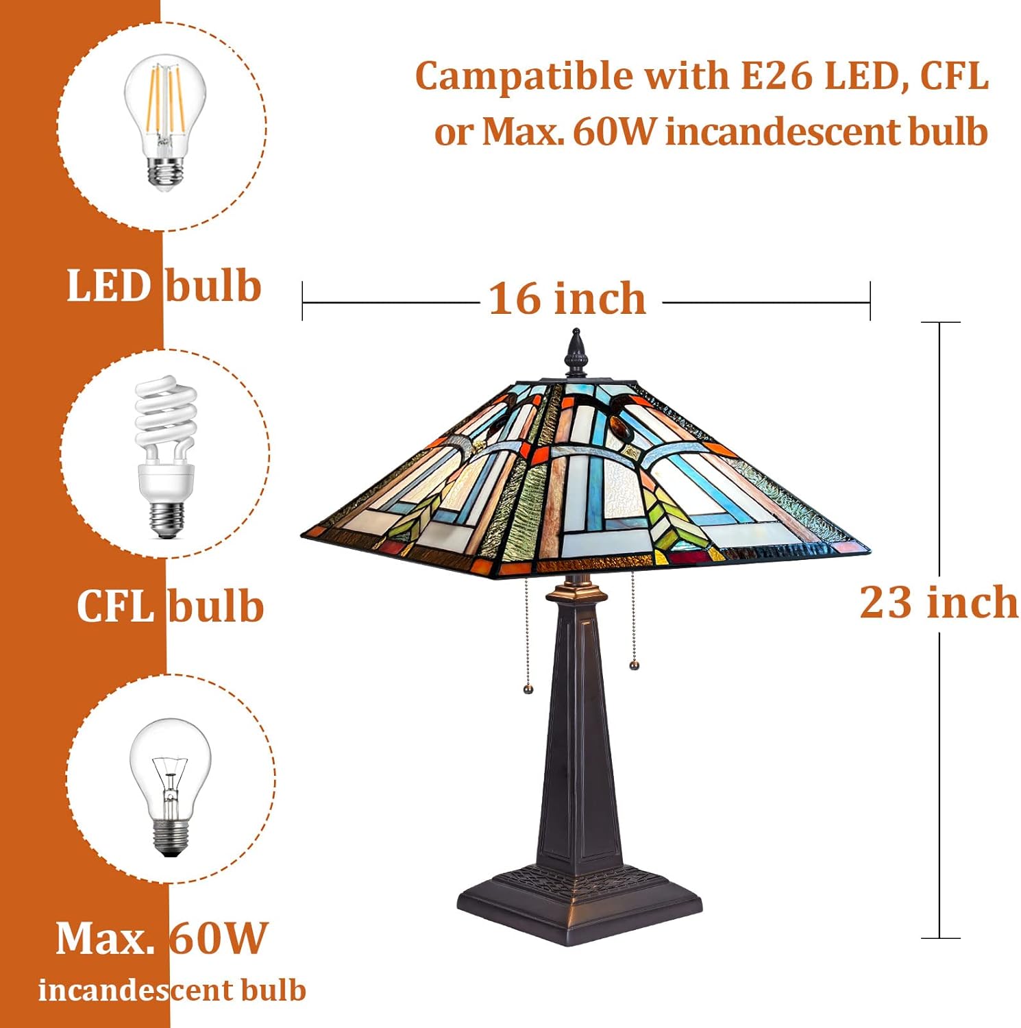 Tiffany Table Lamps Mission Frank Lloyd Wright Style 16" Wide Stained Glass Desk Lamp for Reading Antique Nightstand Table Light for Living Room Bedroom Home Office