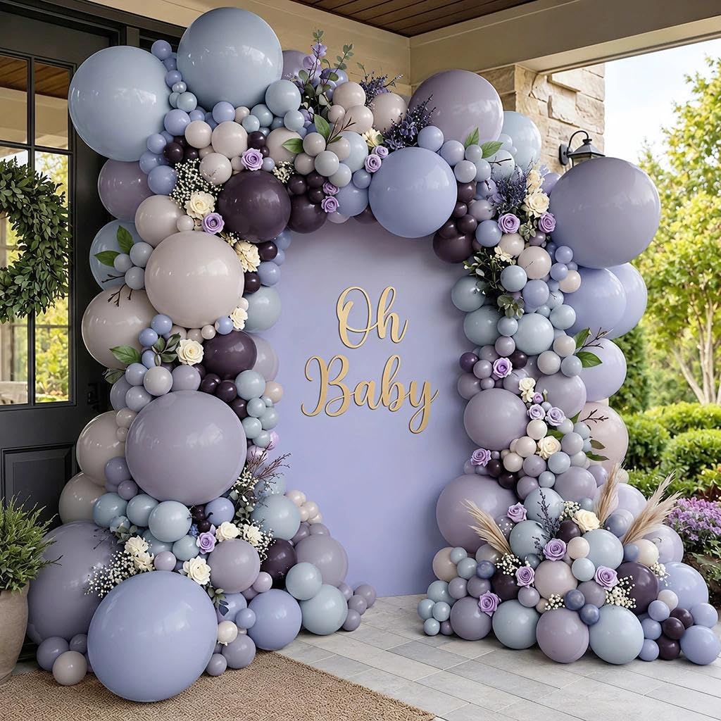 Baby Blue Purple Balloon Arch Doppio Farcito Lavanda Bianco Balloon Garland
