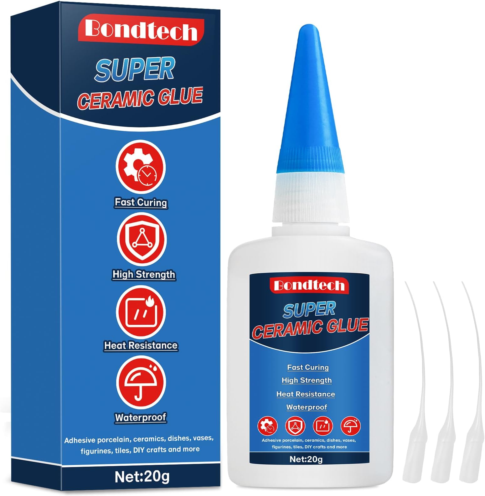Ceramic Glue 20 g, Porcelain Glue, Clear Adhesive for Pottery, Dishes, Tiles, DIY Crafts, Waterproof, Heat-Resistant, with Anti-Clog Cap