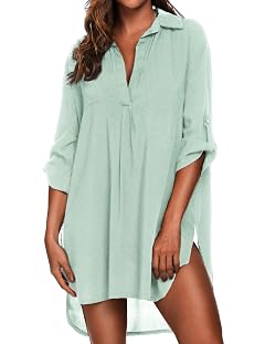 Ekouaer Beach Cover Ups for Women V Neck Bathing Suit Cover Up Bikini Swimsuit Coverup Beach Dress Shirt