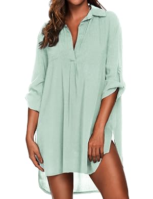 Ekouaer Beach Cover Ups for Women V Neck Bathing Suit Cover Up Bikini Swimsuit Coverup Beach Dress Shirt