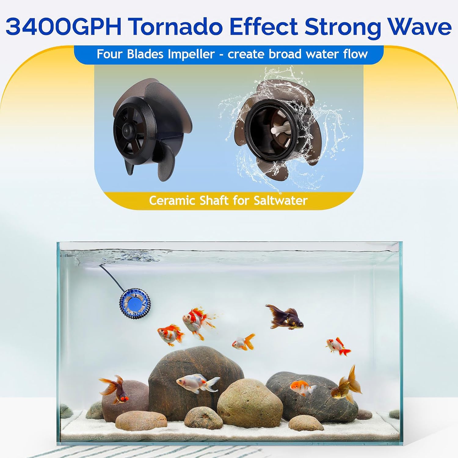 hygger Strong Wave Maker For Aquarium Magnetic DC Powerhead Adjustable Fish Tank Circulation Pump with External Controller for 75-220 Gallon Freshwater Saltwater 3400 GPH