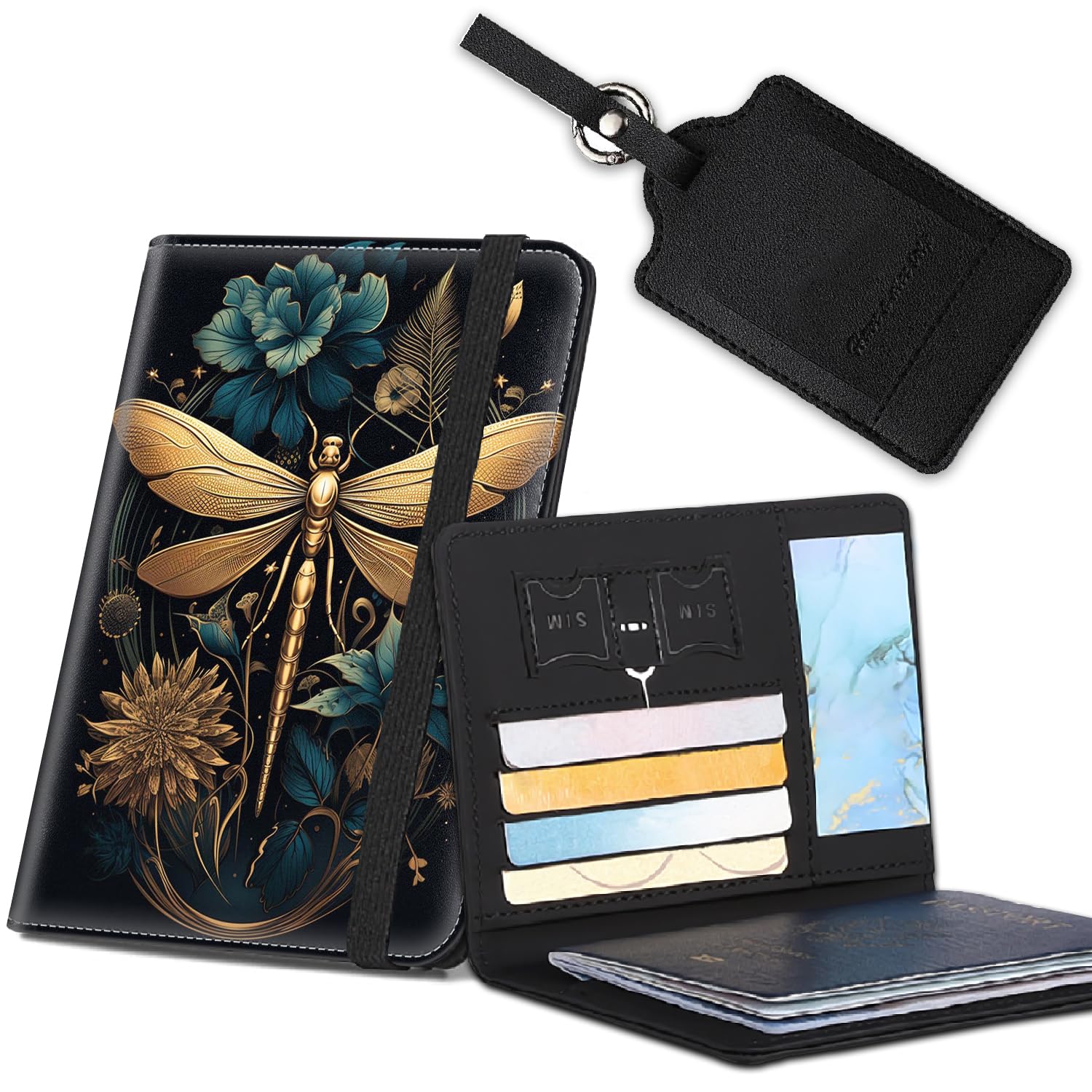 Passport Cover for Women & Men with RFID Blocking, Waterproof Passport Wallet and Luggage Tag Set，PU Leather Travel Documents Organizer, Passport