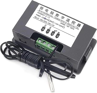 Digital Temperature, Dual-Color LED Display, 0.1C Precision, Waterproof NTC Probe, Mini Controller Thermostat Sensor DC 12V for Automotive, RV, Greenhouse, Home Brewing