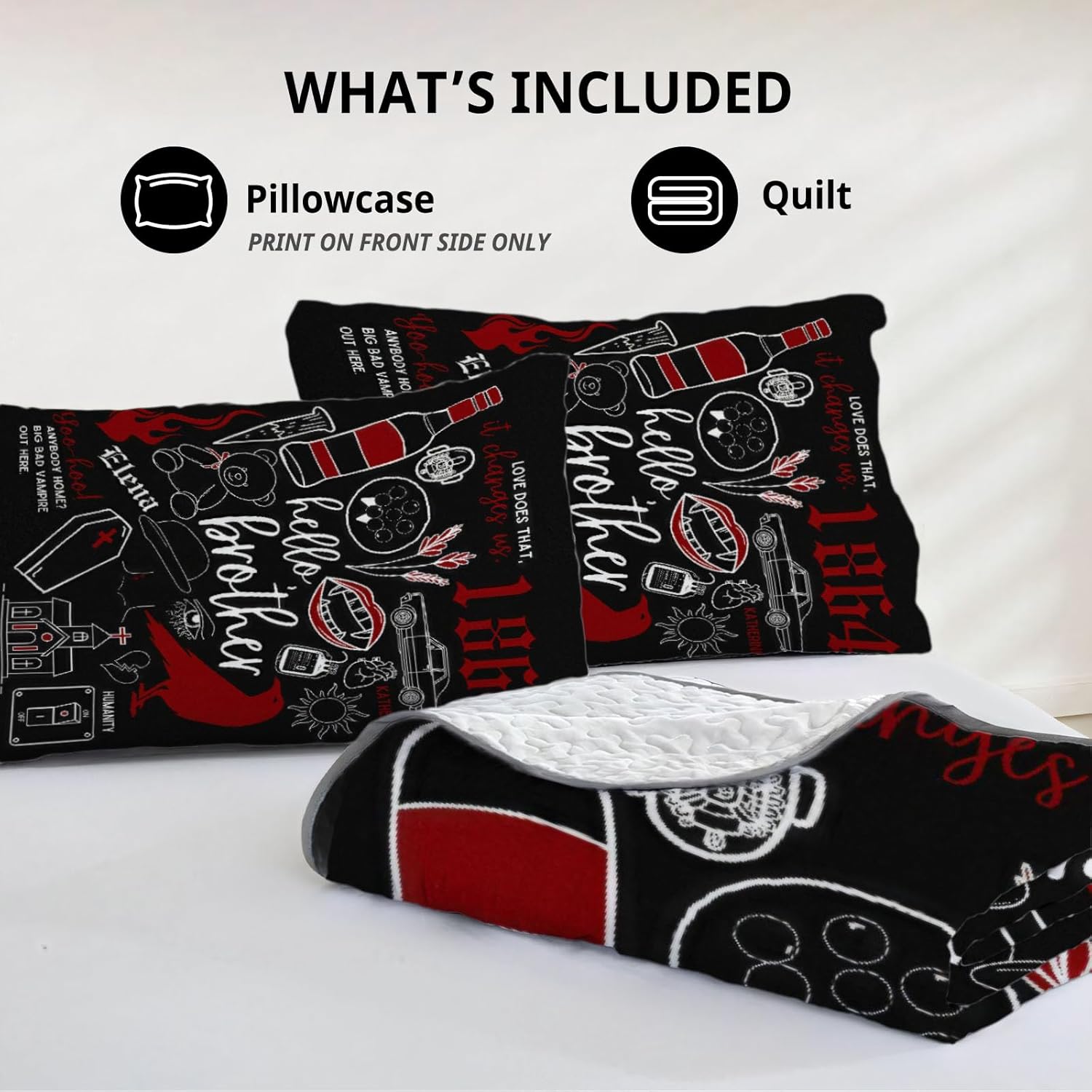 Allenjoy King Size Vampire Quilt Bedspreads Mystic Bed Set Bedding Coverlet Fabric Washable with 2 Pillowcases SC00154-007