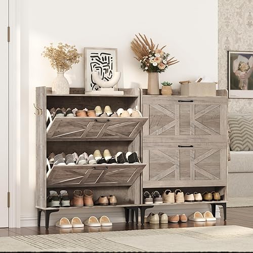 Vista 22 de SHWT9401 Gabinete de almacenamiento de zapatos, organizador de zapatos con 2 cajones abatibles, almacenamiento oculto de zapatos para entrada