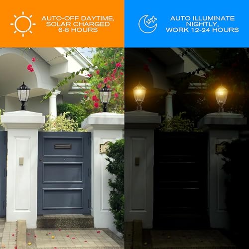 Miniatura 5 de Tesony Lámpara solar, luz solar de poste con control remoto, 6000K 120 lúmenes, luces de poste para exteriores con base de montaje en muelle, luces