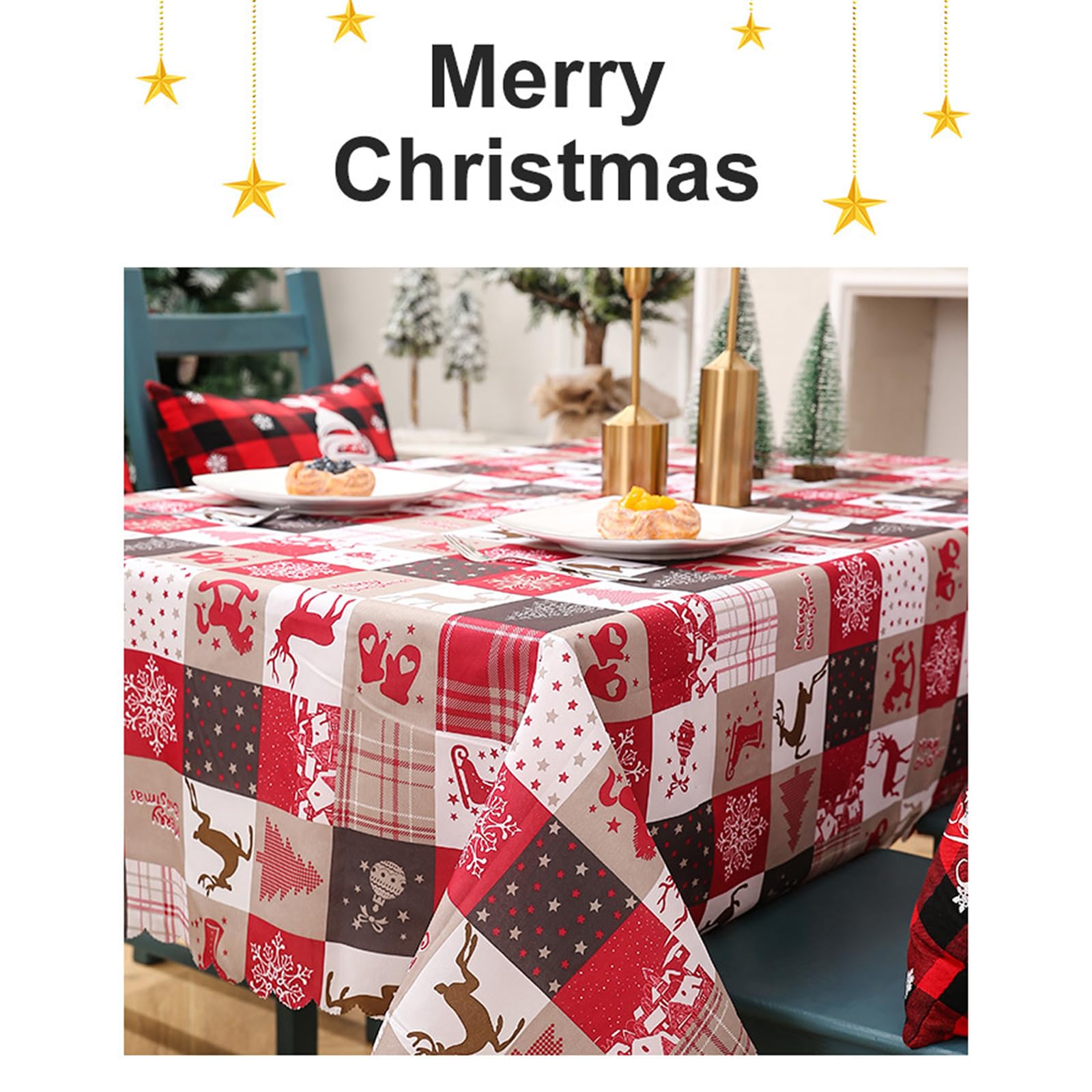 Mantel Rectangular De Navidad Con Diseño De Flores Navideñas Para Mesa De Navidad Con Estampado A Cuadros De Navidad, De Poliéster Mantel Para Invierno, Vacaciones, Navidad, Hogar, Fiesta, Decoración
