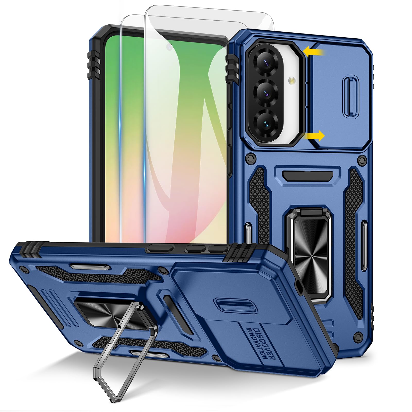 Doeshine für Samsung Galaxy Hülle mit 2 Stück Displayschutzfolie & Kameraschutz, Rotate Ring Ständer, Robust Fallschutz Handyhülle Outdoor Militär Schutzhülle für Galaxy