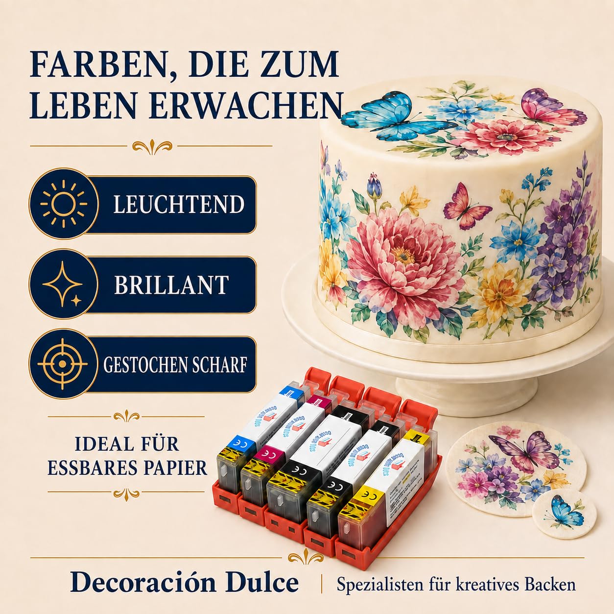 5 x Lebensmittelpatronen kompatibel mit Canon PGI-580 und CLi-581. Die Lebensmittelfarbe enthält kein Gluten. Bitte überprüfen Sie die Kompatibilität vor dem Kauf